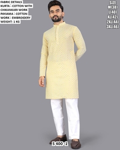 <b>Men's</b> Light Green Cotton <b>Kurta</b> Chikankari Work Regular Fit Floor-Length Traditional Wear Casual Occasion Quick Dry All Seasons S - Product Image 6