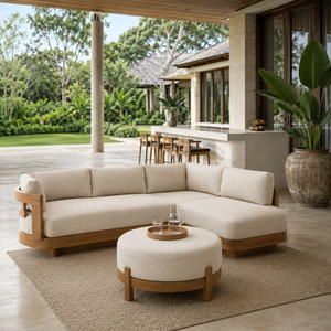 Juego de Sofás Seccionales de Teca Sólida de Lujo para Exteriores, con Muebles Modernos para Jardín, Patio, Villa, Resort y Hotel - Product Image 3