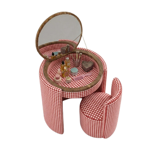 Hot Selling Pink Flower Vanity Desk <b>with</b> Mirror <b>Round</b> Upholstered Vanity <b>Table</b> & <b>Chairs</b> Set Luxury Modern Oak Wood Supplier - Product Image 3