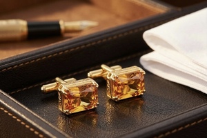 Gemelos de Lujo con Piedra de Citrino Amarillo Corte Princesa Genuina para Hombre, Gemelos de Oro para Camisa, Joyería para Novio de Boda - Product Image 2