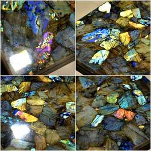 Table carrée en résine et pierre de labradorite naturelle, faite à la main, pour salle à manger, bureau et table d'appoint en porcelaine - Product Image 6