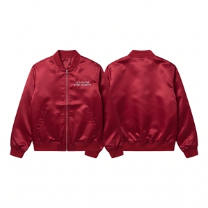 Wholesale Zipper Bomber Jacket <b>Men</b> Crewneck <b>Long</b> Sleeve 100% Satin Varstiy Bomber Jackets <b>Men's</b> Winter Warm Up Bomber <b>Coat</b> - Product Image 2