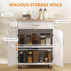 Chariot de rangement blanc à roulettes pour îlot de cuisine avec tiroir et porte-serviettes - Product Image 4