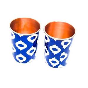 Ensemble de gobelets en cuivre bleu à motifs floraux, tasses à boire décoratives en émail, vaisselle indienne faite à la main, collection de cadeaux - Product Image 3