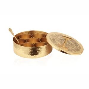 Luxury <b>Indian</b> Handmade Pure Brass Masala Dabba <b>Spice</b> <b>Box</b> Set with Lid & Spoon Round <b>Spice</b> Storage Container Organizer <b>Spices</b> <b>Box</b> - Product Image 1