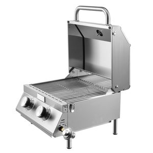 Griglia a Gas Portatile da Tavolo a 2 Bruciatori in Acciaio Inox, con Termometro Integrato, Coperchio Impermeabile e Chiusura di Sicurezza per Viaggi - Product Image 1