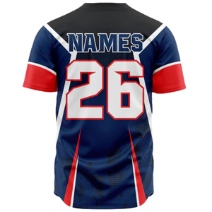 Men Custom Navy Red Button Up Baseball Jersey Breathable Softball Team Uniform Athletic Sports Shirt for Training <b>Games</b> - Product Image 3