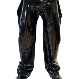 Pantalon droit noir taille haute pour homme en PU enduit, style gothique, en polyester et élasthanne épais, avec taille élastique - Product Image 6