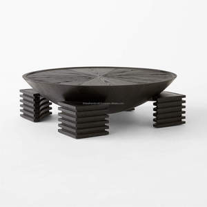 Table basse ronde moderne de luxe en bois massif, table centrale noire pour salon, mobilier contemporain pour la maison, OEM ODM - Product Image 3