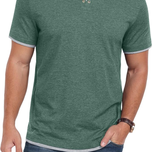 Camiseta Henley para Hombre, Manga Corta, Mezcla de Algodón, Jersey Transpirable, Corte Regular, Informal, para Verano - Product Image 4