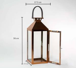 Lanterne carrée moderne en fer doré, porte-bougie avec panneaux en verre, artisanat fait main, exportations Empire, impression 1 couleur, décoration d'Halloween pour la maison - Product Image 4