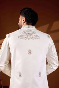Heritage Arch Pattern Wrinkle <b>Free</b> Mandarin Collar Festive Wedding Mens Sherwani Premium Divine Touch Base Traditional Clothing - Product Image 2