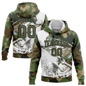 Sweat-shirt ample pour homme, nouveau design, personnalisé, motif camouflage olive-noir, broderie 3D, pour la pêche au bar à bouche large – Vente en gros directe - Product Image 1