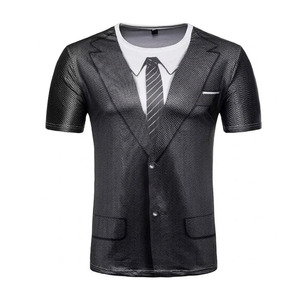 Men's 3D Printed Suit Pattern T-Shirt Short Sleeve Slim Fit O-Neck Smart Casual Wear with <b>Logo</b> Front Athletic T Shirt Fitness - Product Image 2