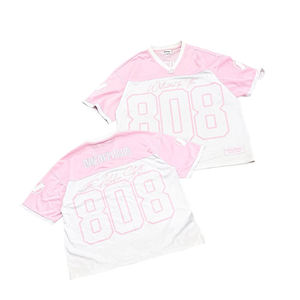Maillot de football personnalisé en gros, coupe ample, style rétro, en maille tissée, col en V, avec lettres imprimées par transfert thermique, streetwear, court, en polyester - Product Image 6