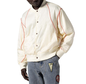 Chaqueta Bomber de Satén para Hombre con Ribete Rojo, Corte Regular, Estilo Casual, Cuello Alto, Exterior de Poliéster, Ropa de Invierno - Product Image 4