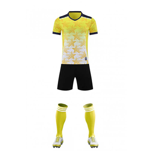 Maillot de football personnalisé pour hommes, sublimé, jaune et bleu marine, numéros d'équipe, short uni, respirant, séchage rapide, entraînement - Product Image 3