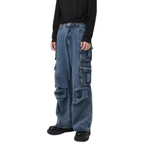 Nuevos Jeans de Diseñador 2026, Cintura Media, Denim Lavado Azul, Multibolsillos, Estilo Cargo Holgado para Hombre, Servicio OEM ODM - Product Image 4