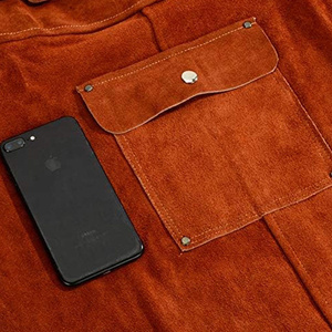 Tablier de soudeur en cuir de vachette pleine fleur avec manches en polyester, résistant aux flammes, grande taille, pour travaux lourds - Product Image 5