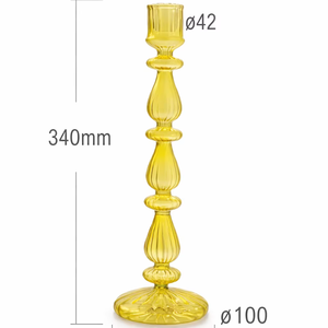 Photophore en verre côtelé jaune, design sophistiqué en forme de tige, avec des sections bombées alternées, résistant à la chaleur, pour Noël - Product Image 1