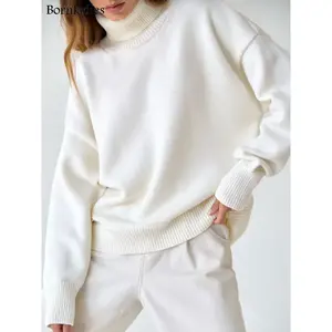 Bornladies Chic Women's <b>Turtleneck</b> <b>Sweater</b> Thick Warm <b>Oversized</b> Pullover for Autumn Winter Casual Loose Knitted Jumper Top - Product Image 1