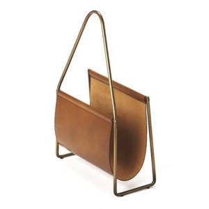 Metal Magazine Rack Leather Magazine Holder Freestanding <b>Desktop</b> Display <b>Stand</b> for Living Room Office - Product Image 3