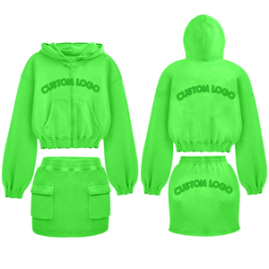 Ensembles décontractés pour femmes : jupe courte et sweat à capuche, 100 % coton, personnalisables avec fermeture éclair et multiples poches, style streetwear, lettres de logo personnalisées, OEM - Product Image 2