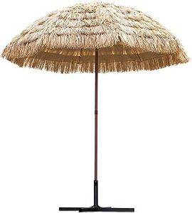 Sombrilla de Hojas de Palma Tropiccal con Poste de Bambú Rústico - Parasol Estilo Tiki con Base Metálica Cruzada para Patio - Product Image 3