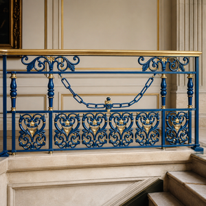 Royal Blue Gold Wrought Iron Stair <b>Railing</b> Ornate Balcony Balustrade Decorative Handrail for Villa Hotel Interior - Product Image 2