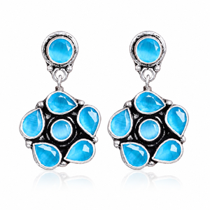 Hot Selling Oxidized <b>Silver</b> Quartz Bohemian Style Multi Stone Dangle <b>Earrings</b> Floral Design | Wholesale Bulk <b>Wedding</b> Fashion - Product Image 1
