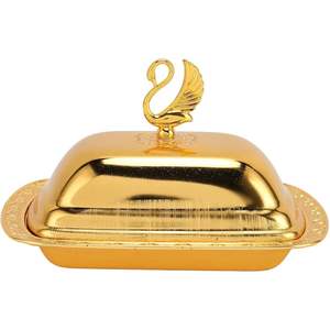 Beurrier de luxe en métal argenté avec couvercle en feuille de ginkgo dorée, en acier inoxydable, avec plateau, pour hôtel, maison et décoration de mariage - Product Image 4