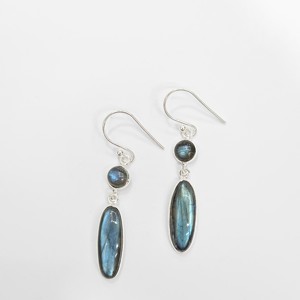 Labradorite Drop <b>Dangle</b> <b>Earrings</b> 925 Sterling <b>Silver</b> Bezel Set Oval and Round Gemstone Jewelry for Women - Product Image 3