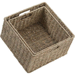 Lot de 2 paniers décoratifs en jonc de mer tissé avec poignées de transport pour le rangement et l'organisation Paniers de rangement en osier - Product Image 1