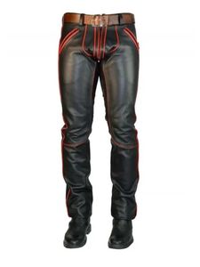 Mens Bold Fashion Real Lambskin Black <b>Leather</b> <b>Pants</b> - Product Image 1
