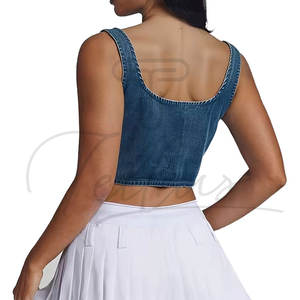 Haut court en jean pour femme, design personnalisé, pour usage extérieur, couleur unie, confortable - Product Image 6