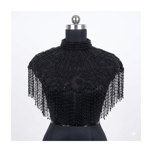 Cape de luxe perlée pour femme, col à franges, accessoire de robe de soirée, couvre-épaules de mariée - Product Image 3