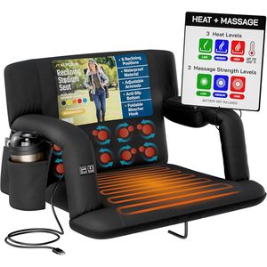 Heated Massage <b>Reclining</b> Stadium <b>Seat</b> with Back Support for Bleachers - Product Image 1