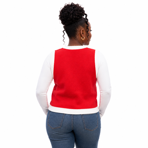 Chaleco de Punto Rojo para Mujer con Bolsillos, Botones en la Parte Delantera, Cuello en V, Suéter Informal de Manga Larga - Product Image 3