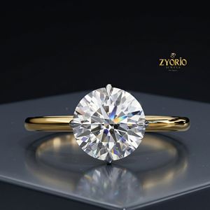 แหวนหมั้นเพชรทรงกลมทองคำ 10K แบบคลาสสิกหกขา แหวนแต่งงานเพชรเพาะเลี้ยงสำหรับผู้หญิง - Product Image 2