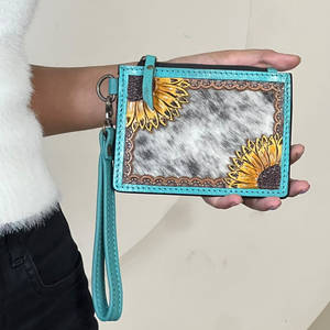 Monedero Pequeño de Cuero Genuino de Vaca con Turquesa, Hecho a Mano, con Diseño de Girasol, para Monedas y Tarjetas de Crédito/ATM, Estilo Western - Product Image 4