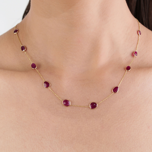 Collier chaîne en or jaune 14 carats avec rubis de forme irrégulière 100 % authentiques, élégant cadeau de Saint-Valentin, fournisseur de bijoux fins - Product Image 6
