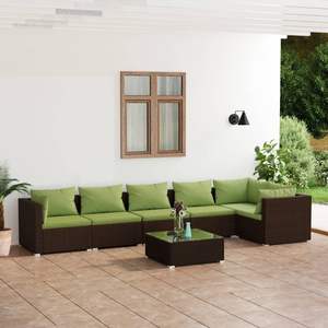 Ensemble de salon de jardin marron et vert avec coussins confortables - Product Image 1