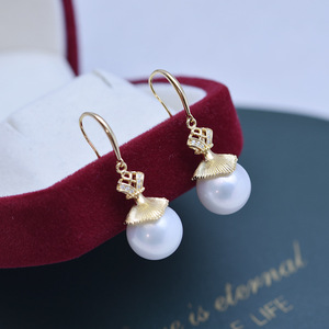 Boucles d'oreilles pendantes en argent S925 avec perles rondes blanches de 11 à 12 mm - Lumière intense, sans défaut, ensemble complet - Product Image 2