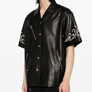 Camisa de Cuero de Diseño para Hombre, Cuero Suave de Primera Calidad, Detalle de Botones, Prenda Contemporánea, Fabricación Personalizada, OEM, ODM, Venta al Por Mayor - Product Image 3