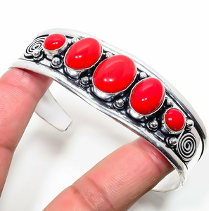 Handmade Red Coral <b>Gemstone</b> Bangle Teardrop Boho Jewelry Elegant Artisan <b>Bracelet</b> for Women Stylish Gift Accessory - Product Image 1