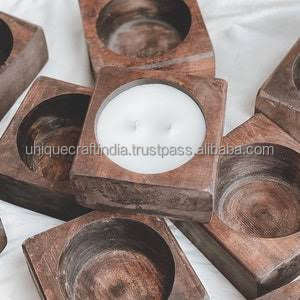 Support de bougie en bois fait main de luxe durable, artisanat unique d'Inde, décoration moderne et élégante pour la maison, centres de table pour l'espace de vie - Product Image 6