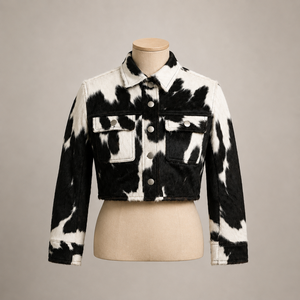 Chaqueta de Cuero Vacuno, Chaqueta de Piel de Oveja con Estampado de Vaca para Hombre, Chaqueta Corta Informal con Botones y Bolsillos, Ropa de Invierno - Product Image 1