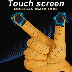 Gants de golf rétro en cuir véritable de haute qualité, légers, respirants, pour hommes et femmes, printemps, moto, motocross, jaune - Product Image 6