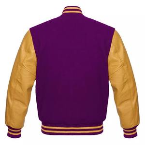 Veste universitaire pour homme en violet et or, manches en cuir PU, col rabattu, fermeture éclair, vêtement décontracté pour l'automne - Product Image 5