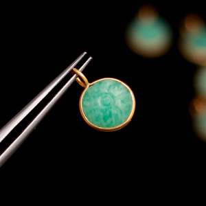 Pendentif Fleur Sculptée en Amazonite Naturelle, Plaqué Or Vermeil, Argent Sterling 925, Pierre Précieuse Amazonite, Cristal de Guérison, pour la Fabrication de Bijoux - Product Image 2